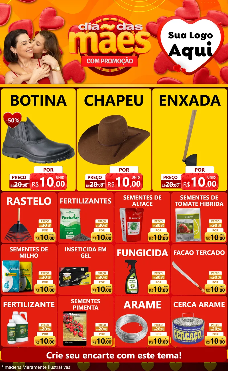 Modelo de Encarte para Encarte Grande com o tema Dia das Mães com Promoção para Agropecuária