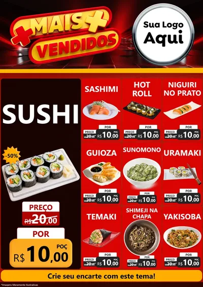 Modelo de Encarte para Encarte A4 Vertical com o tema Mais Vendidos para Comida japonesa