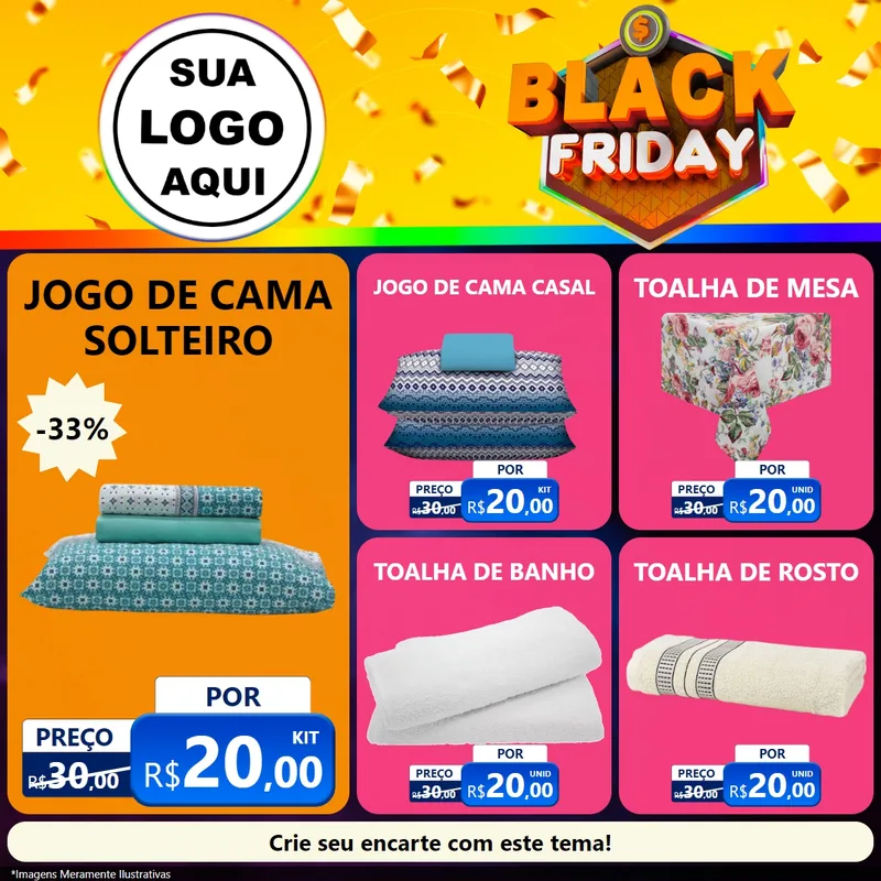 Modelo de Rede Social para Feed Facebook com o tema Black Friday para Cama, Mesa e Banho