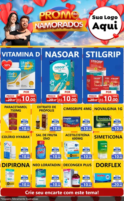 Modelo de Encarte para Encarte Grande com o tema Promo dos Namorados para Farmácia