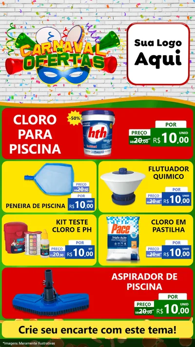 Modelo de TV para TV Vertical com o tema Carnaval de Ofertas para Produtos para Piscina