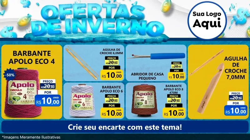 Modelo de TV para TV Horizontal com o tema Ofertas de Inverno para Armarinho e Aviamentos
