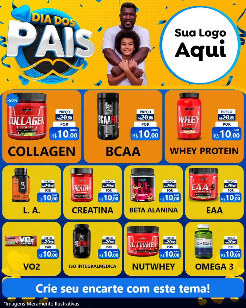 Modelo de Rede Social para Feed Instagram com o tema Dia dos Pais para Suplementos alimentares