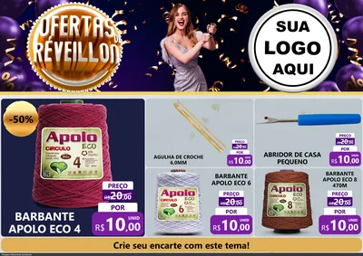 Modelo de Encarte para Encarte A4 Horizontal com o tema Ofertas de Réveillon para Armarinho e Aviamentos