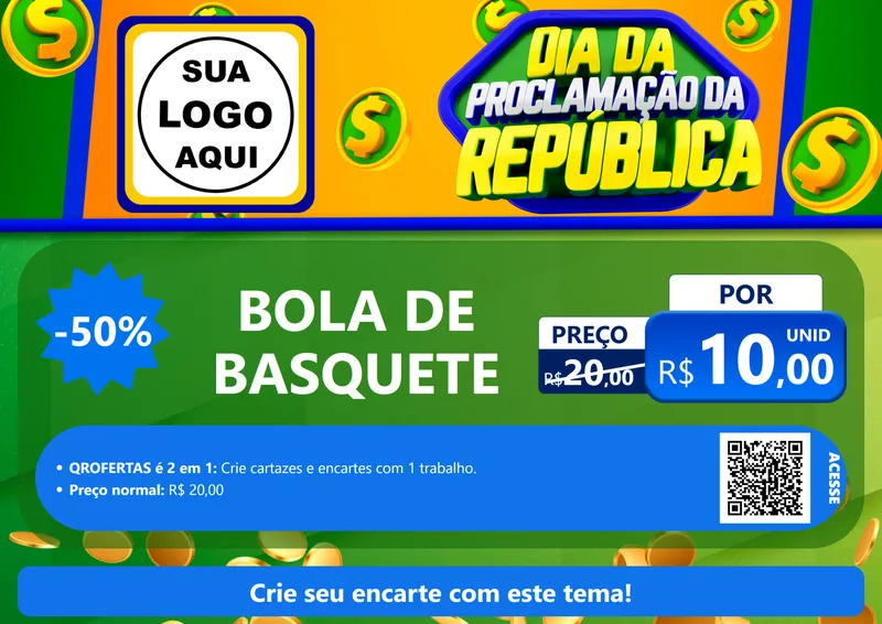 Modelo de Cartaz para Cartaz A4 Horizontal com o tema Dia Da Proclamação da República para Artigos Esportivos