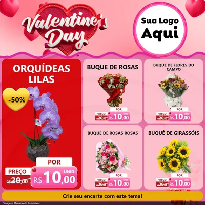 Modelo de Rede Social para Feed Facebook com o tema Valentine's Day para Floricultura e jardim