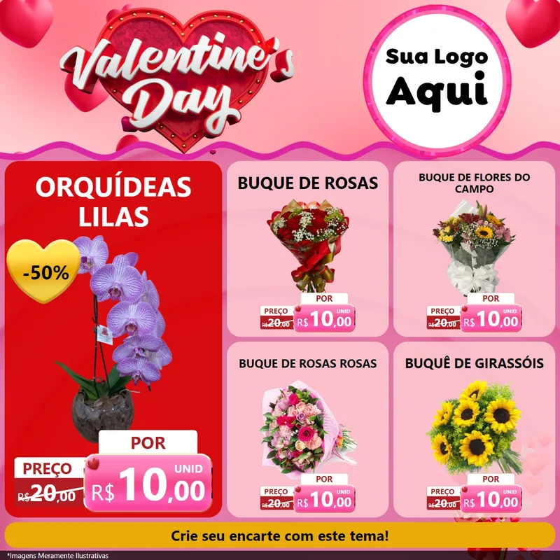 Modelo de Rede Social para Feed Facebook com o tema Valentine's Day para Floricultura e jardim
