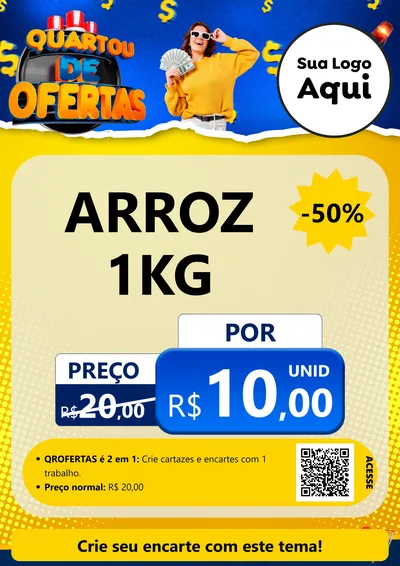 Modelo de Cartaz para Cartaz A4 Vertical com o tema Quartou de Ofertas para Supermercado