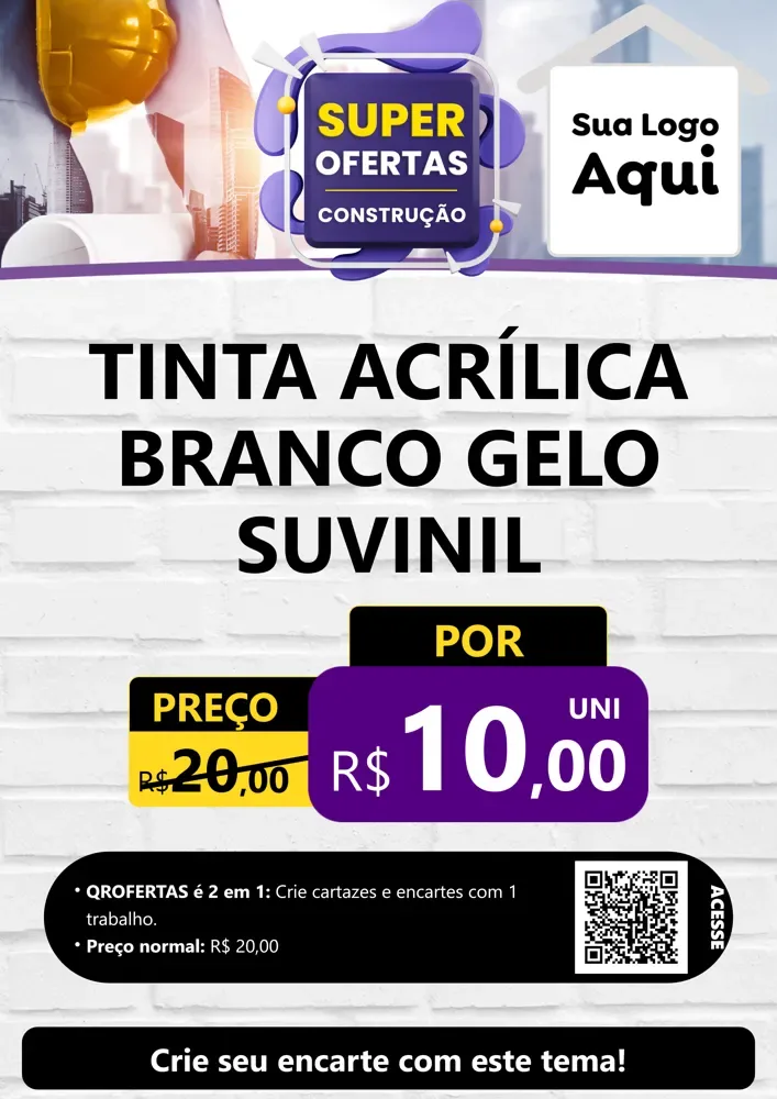Modelo de Cartaz para Cartaz A4 Vertical com o tema Super Ofertas - Construção para Tintas e Ferramentas