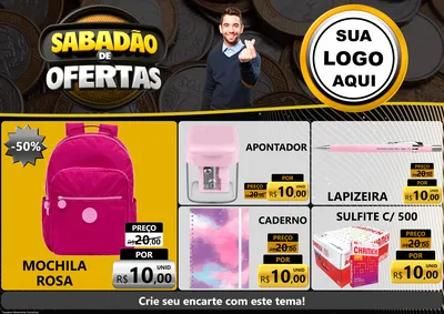 Modelo de Encarte para Encarte A4 Horizontal com o tema Sabadão de Ofertas para Papelaria