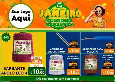 Modelo de Encarte para Encarte A4 Horizontal com o tema Janeiro - Economia Garantida para Armarinho e Aviamentos