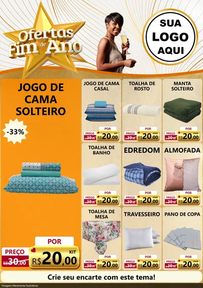 Modelo de Encarte para Encarte A4 Vertical com o tema Ofertas Fim de Ano para Cama, Mesa e Banho