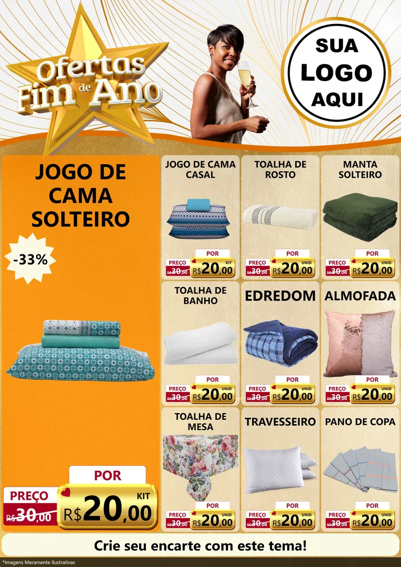 Modelo de Encarte para Encarte A4 Vertical com o tema Ofertas Fim de Ano para Cama, Mesa e Banho