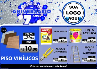 Modelo de Encarte para Encarte A4 Horizontal com o tema Promoção de Aniversário - 7 Anos para Material para Construção