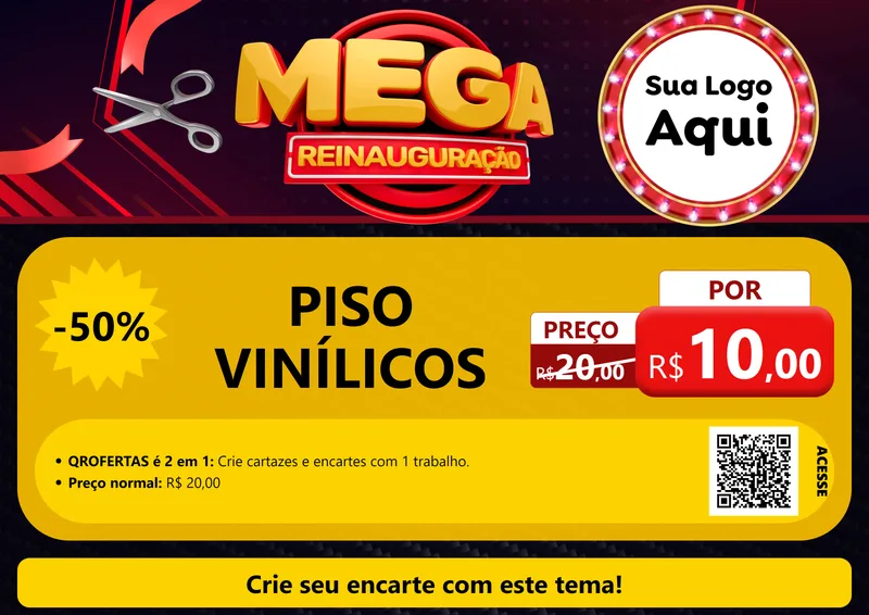 Modelo de Cartaz para Cartaz A4 Horizontal com o tema Mega Reinauguração para Material para Construção
