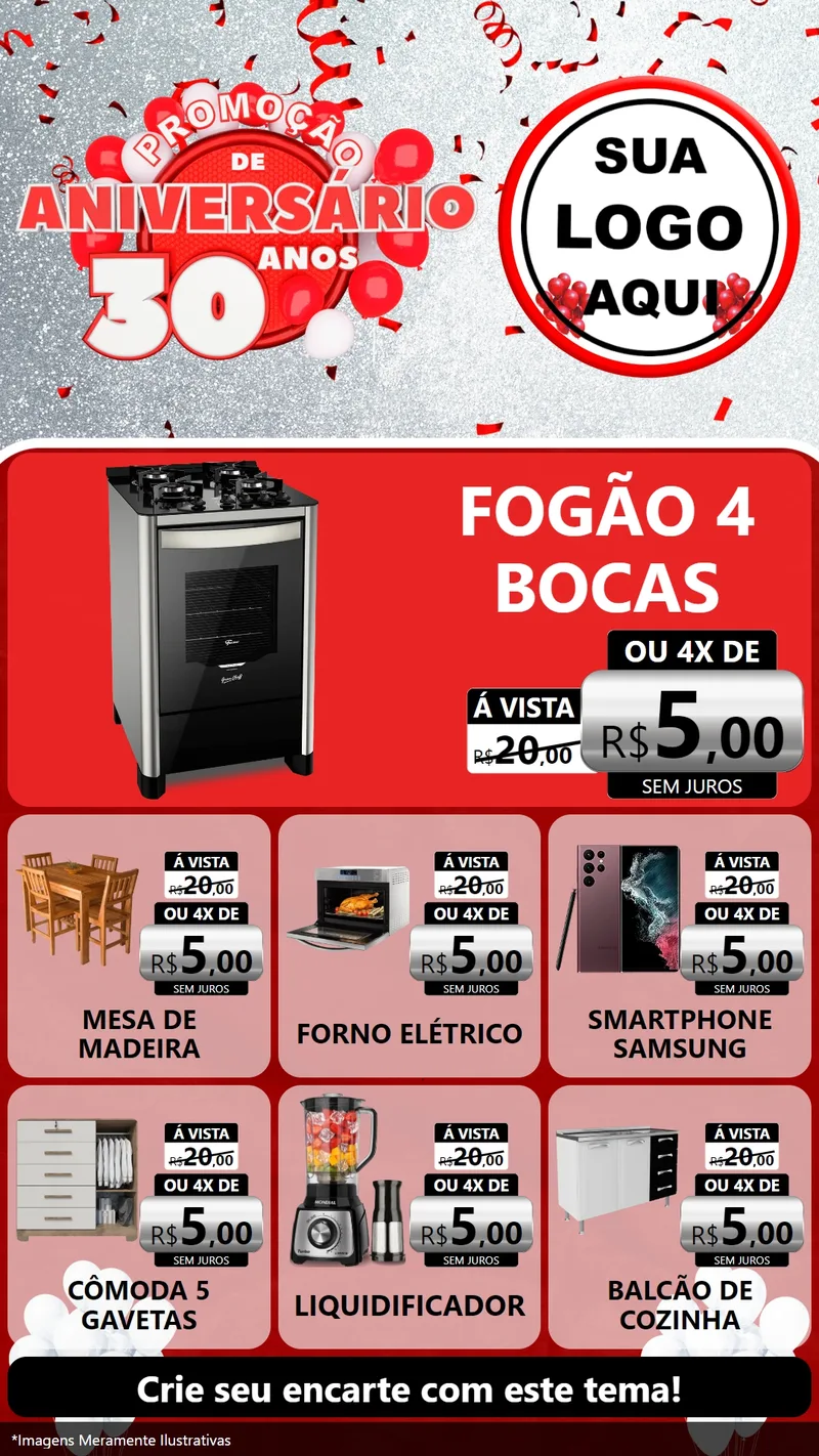 Modelo de Rede Social para Stories com o tema Promoção de Aniversário - 30 Anos para Móveis e Eletro