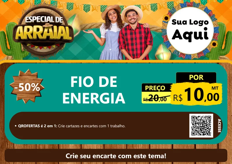 Modelo de Cartaz para Cartaz A4 Horizontal com o tema Especial De Arraial para Materiais Elétricos