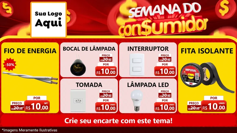 Modelo de TV para TV Horizontal com o tema Semana do Consumidor para Materiais Elétricos