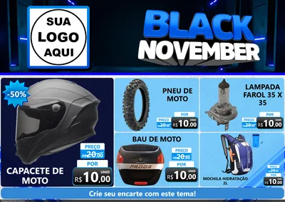 Modelo de Encarte para Encarte A4 Horizontal com o tema Black November para Moto peças