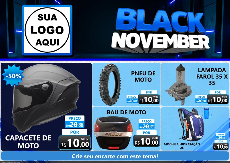 Modelo de Encarte para Encarte A4 Horizontal com o tema Black November para Moto peças