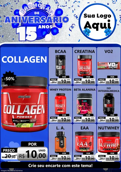 Modelo de Encarte para Encarte A4 Vertical com o tema Promoção de Aniversário - 15 Anos para Suplementos alimentares