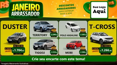 Modelo de TV para TV Horizontal com o tema Janeiro Arrasador para Concessionaria de Carros