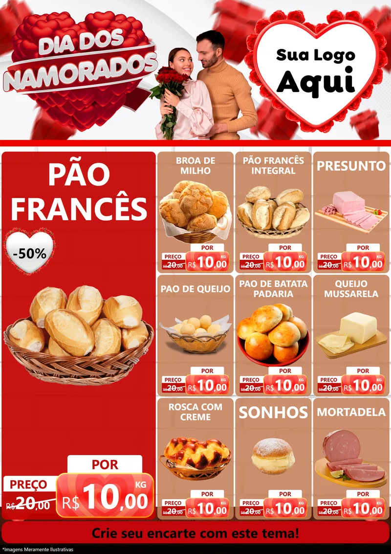 Modelo de Encarte para Encarte A4 Vertical com o tema Dia dos Namorados para Padaria