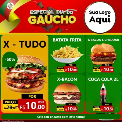 Modelo de Rede Social para Feed Facebook com o tema Especial Dia do Gaúcho para Hamburgueria