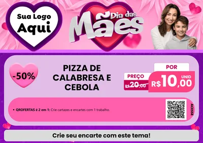 Modelo de Cartaz para Cartaz A4 Horizontal com o tema Dia das Mães para Pizzaria