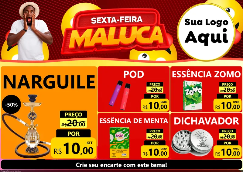 Modelo de Encarte para Encarte A4 Horizontal com o tema Sexta-feira Maluca para Tabacaria