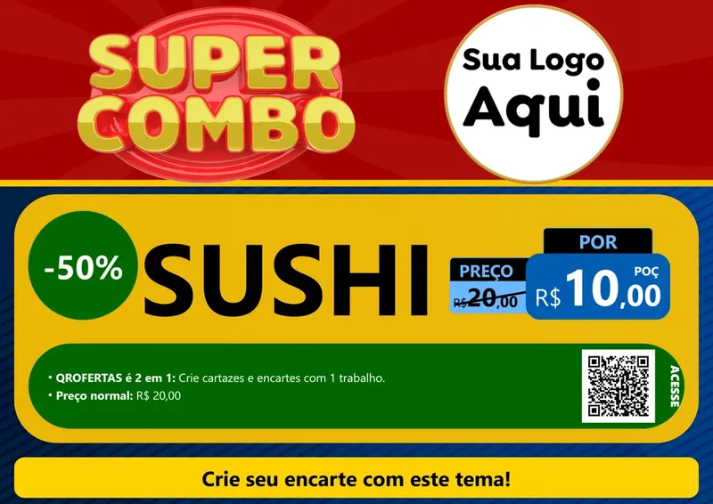 Modelo de Cartaz para Cartaz A4 Horizontal com o tema Super Combo para Comida japonesa