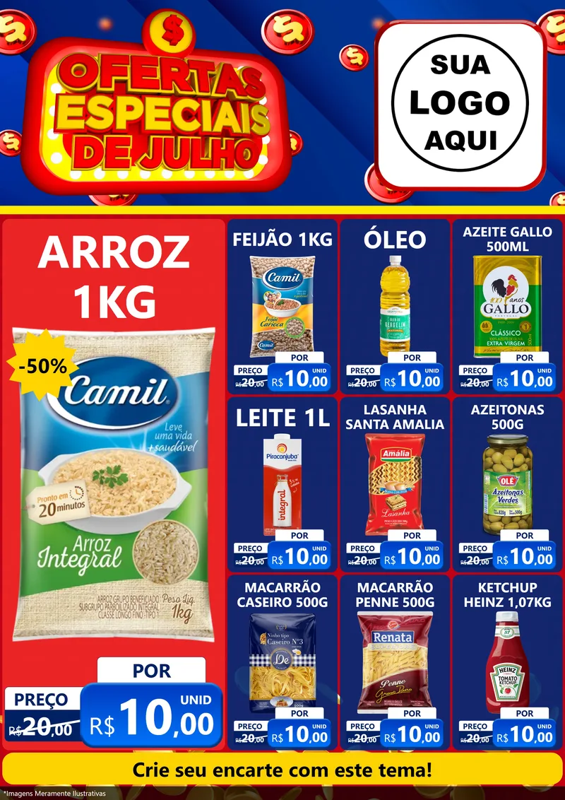 Modelo de Encarte para Encarte A4 Vertical com o tema Ofertas Especiais de Julho para Supermercado