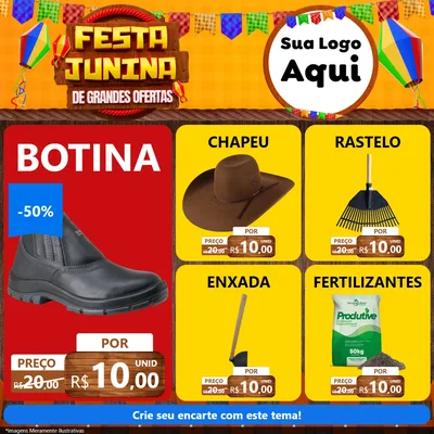 Modelo de Rede Social para Feed Facebook com o tema Festa Junina de Grandes Ofertas para Agropecuária