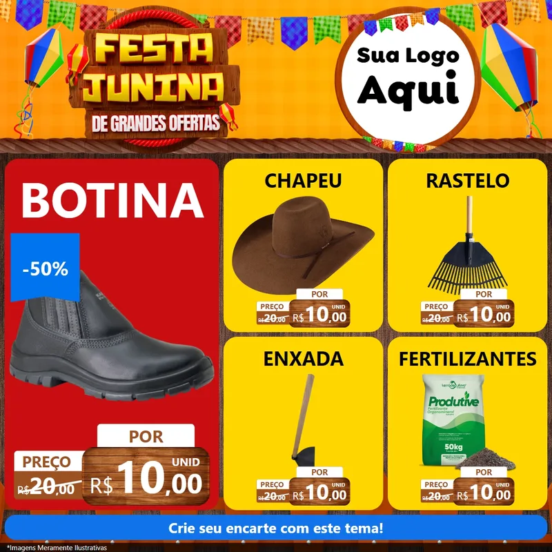 Modelo de Rede Social para Feed Facebook com o tema Festa Junina de Grandes Ofertas para Agropecuária