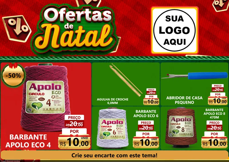 Modelo de Encarte para Encarte A4 Horizontal com o tema Ofertas de Natal para Armarinho e Aviamentos