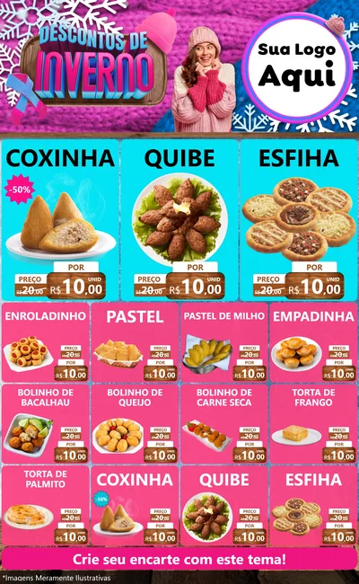 Modelo de Encarte para Encarte Grande com o tema Descontos de Inverno para Salgadaria