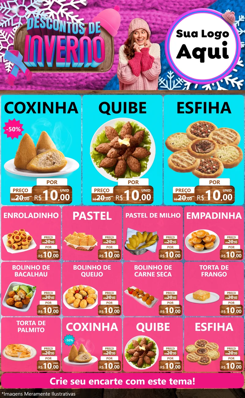 Modelo de Encarte para Encarte Grande com o tema Descontos de Inverno para Salgadaria