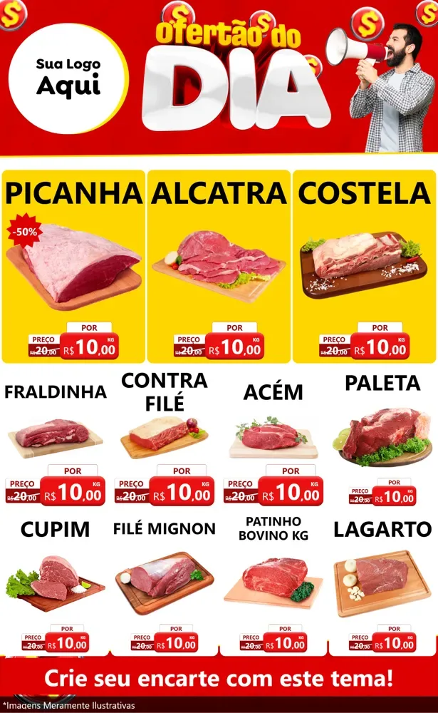 Modelo de Encarte para Encarte Grande com o tema Ofertão do dia para Açougue