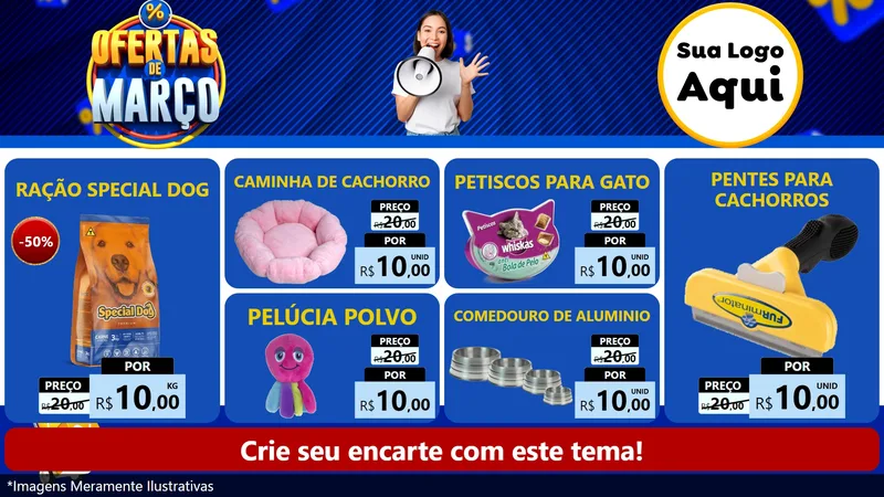 Modelo de TV para TV Horizontal com o tema Ofertas de Março para Pet Shop