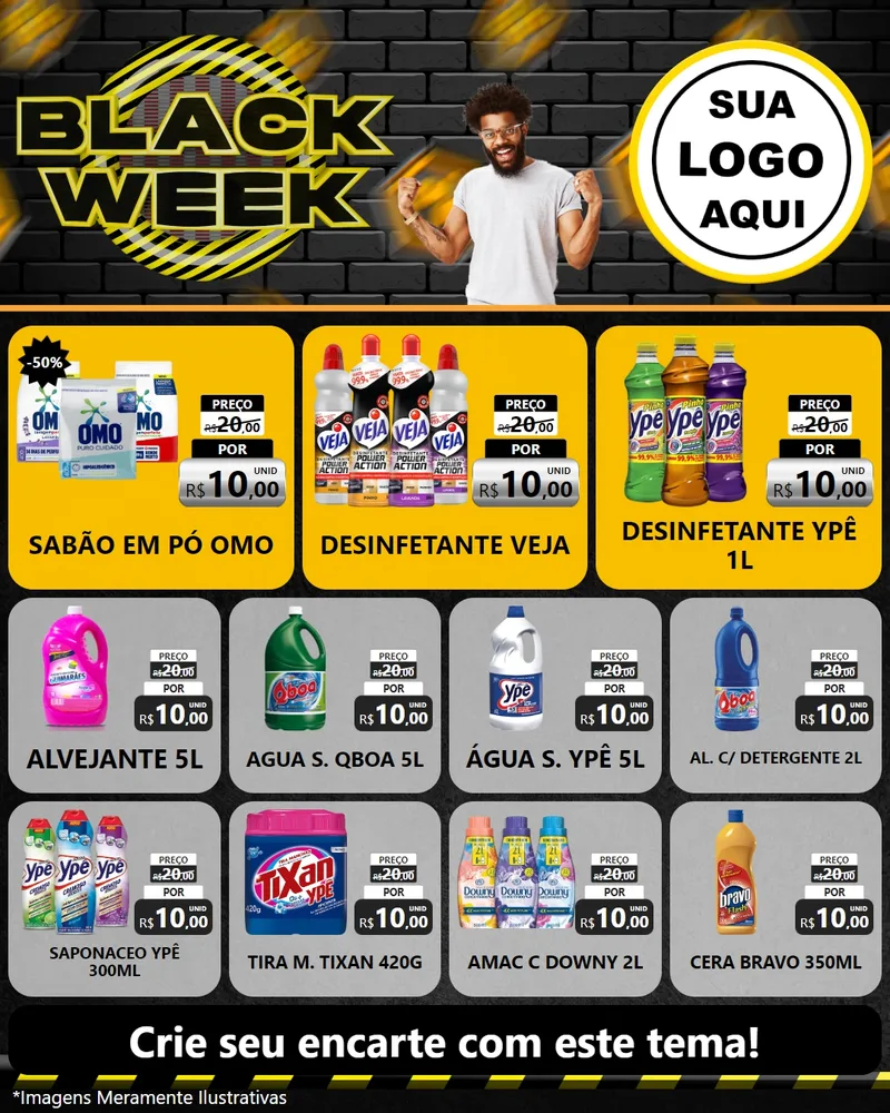 Modelo de Rede Social para Feed Instagram com o tema Black Week para Produtos de Limpeza