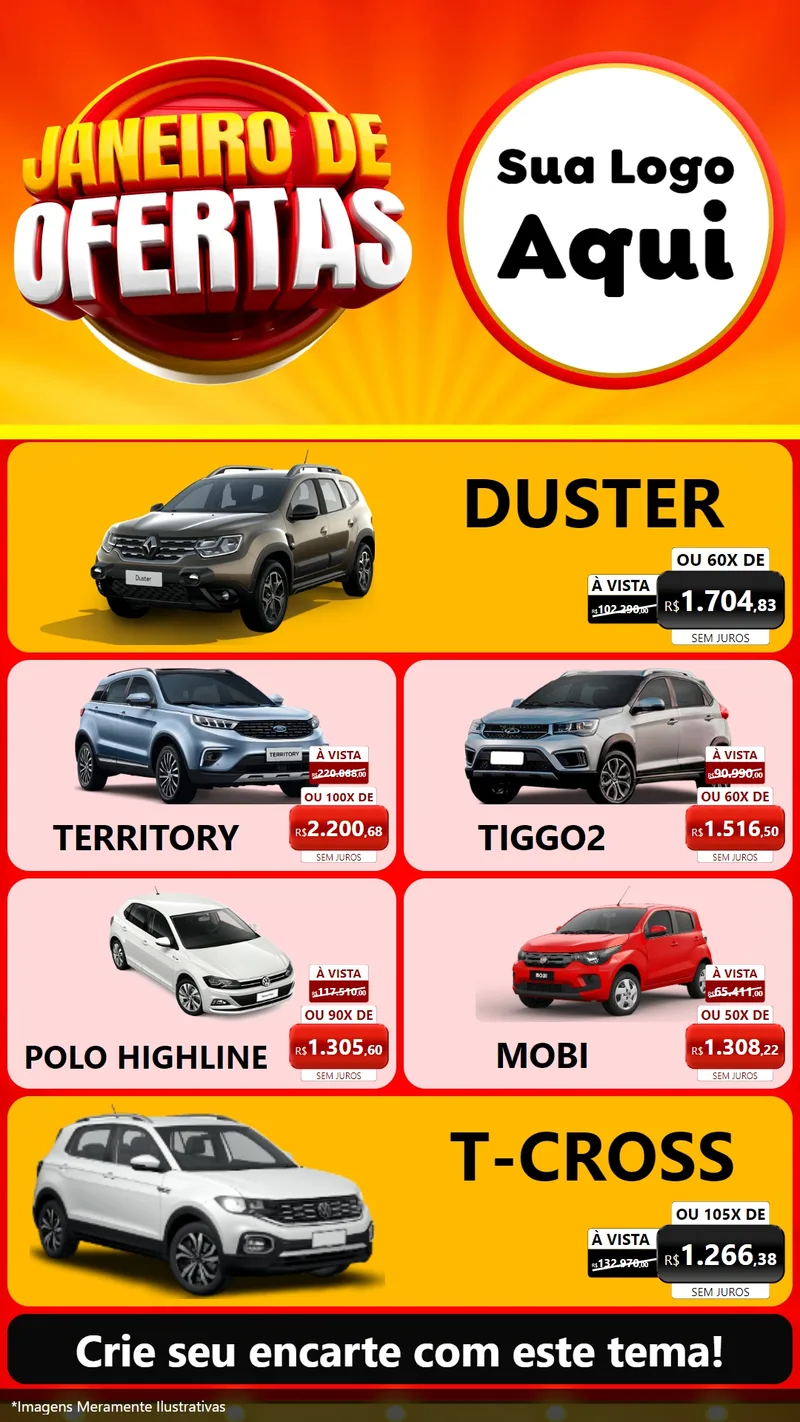 Modelo de TV para TV Vertical com o tema Janeiro de Ofertas para Concessionaria de Carros