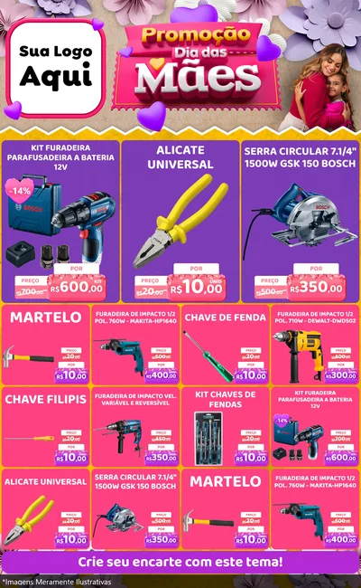 Modelo de Encarte para Encarte Grande com o tema Promoção Dia das Mães para Maquinas e Ferramentas