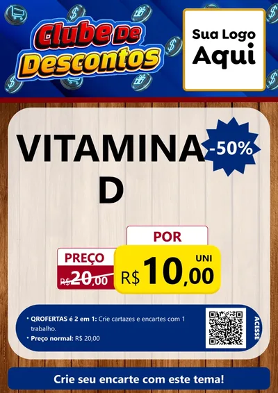 Modelo de Cartaz para Cartaz A4 Vertical com o tema Clube de Descontos para Farmácia