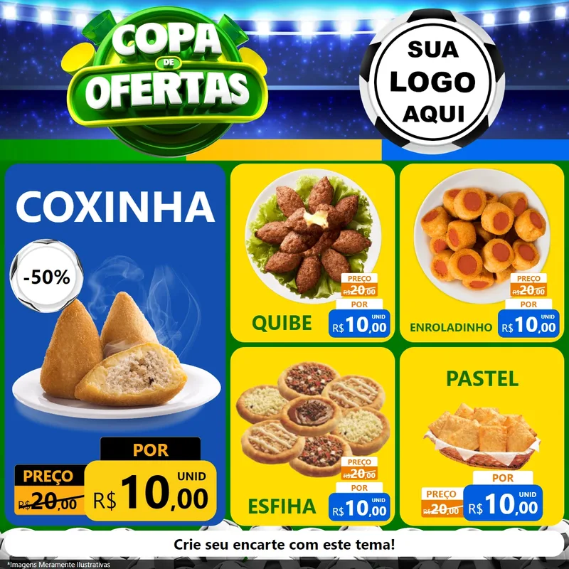 Modelo de Rede Social para Feed Facebook com o tema Copa de Ofertas para Salgadaria