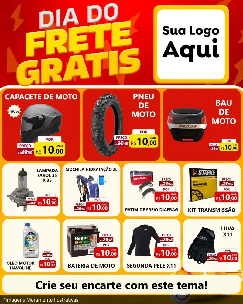 Modelo de Rede Social para Feed Instagram com o tema Dia do Frete Grátis para Moto peças