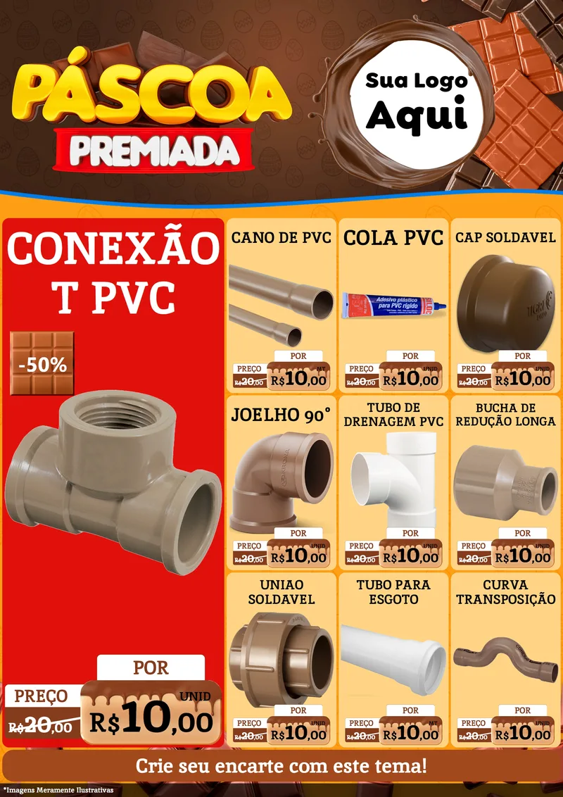 Modelo de Encarte para Encarte A4 Vertical com o tema Páscoa Premiada para Tubos e conexões