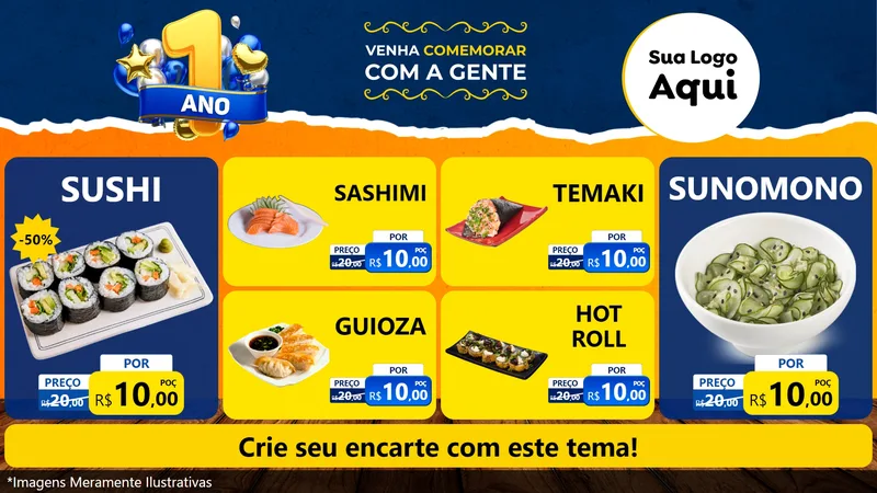 Modelo de TV para TV Horizontal com o tema Um Ano de Aniversário para Comida japonesa