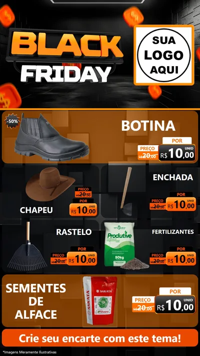 Modelo de TV para TV Vertical com o tema Black Friday para Agropecuária