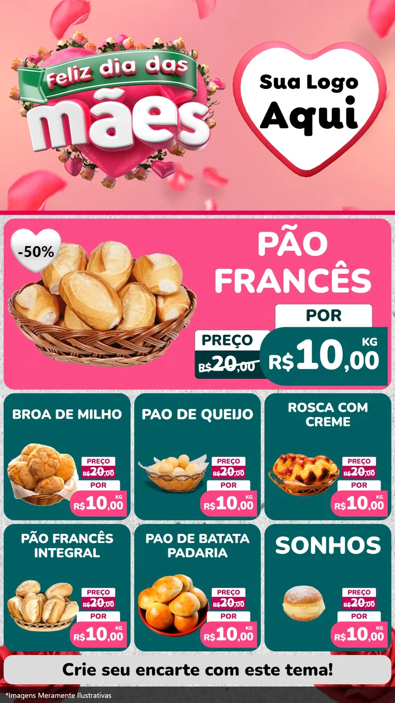 Modelo de Rede Social para Stories com o tema Feliz Dia das Mães para Padaria