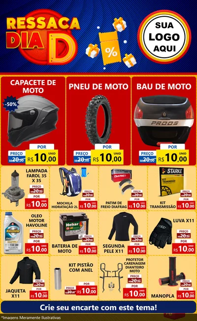 Modelo de Encarte para Encarte Grande com o tema Ressaca Dia D para Moto peças
